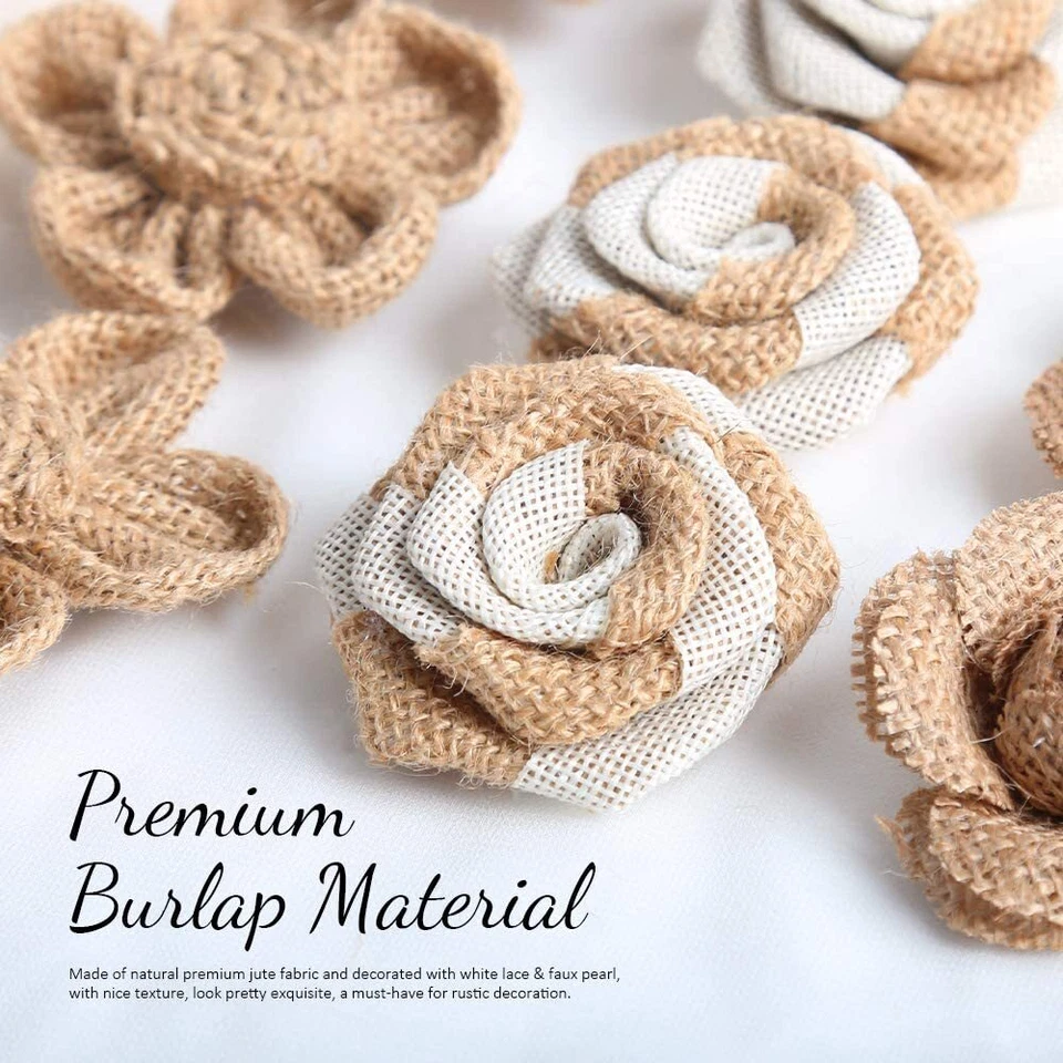 Juego de 33 piezas de flores de arpillera de arpillera hechas a mano para fiesta de Navidad boda hogar manualidades hágalo usted mismo Foto 3 de 4