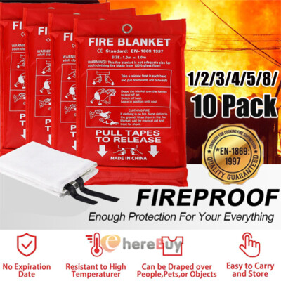 LOT 1-10 PACK FIRE BLANKET Fiberglass Emergency Home Retardant Prepared 59 x59 