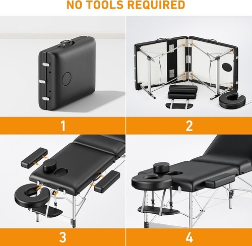 Massage Table Portable 3 Sections Reclining Bed w/Bag Lash Spa Salon Bed - Picture 6 of 7