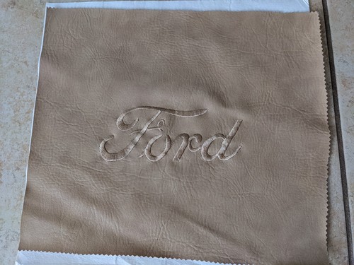 Ford Beige Faux Leather Vinyl Upholstery Fabric with Embroidery, Seats, Set of 2 - Picture 2 of 6