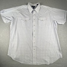 Panhandle Slim Shirt Mens 18.5 White Blue Checkered Pearl Snap Western Cowboy