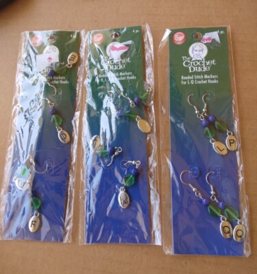 BOYE The Crochet Dude 12 NEW NIP Blue & Green Beaded Stitch Markers for D-Q Hook