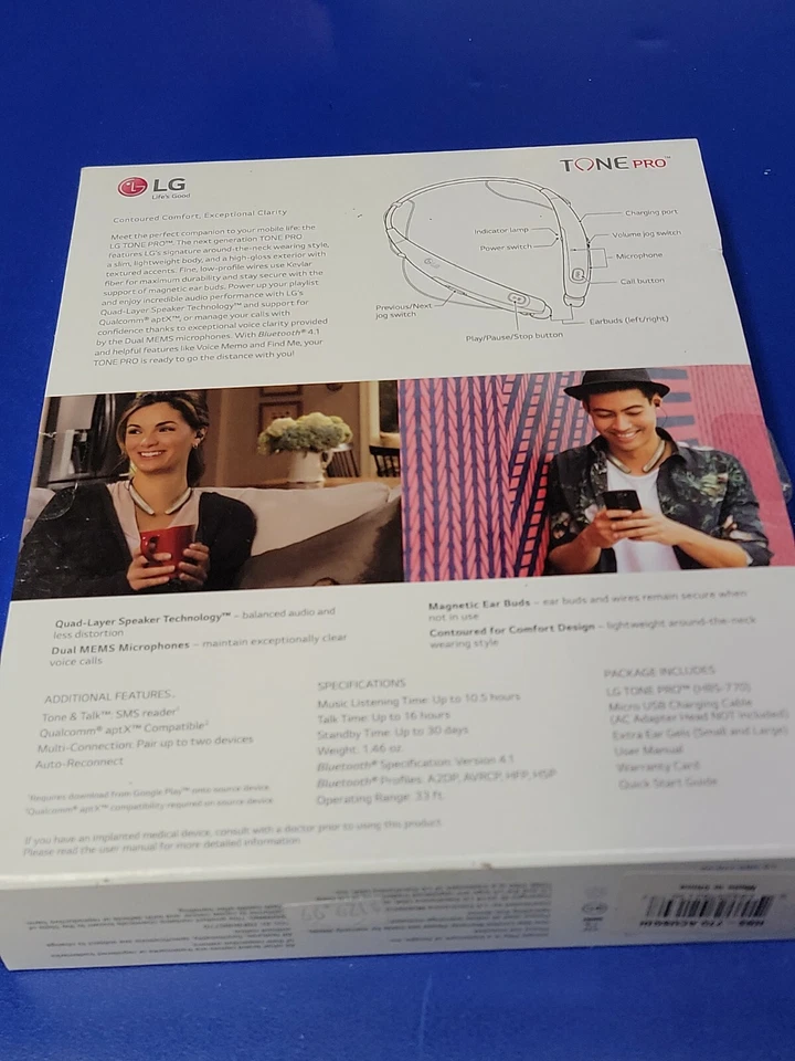 LG HBS-770 Tone Pro Wireless Headphones Neckban Bluetooth (GOLD)NEW NOT SEALED - Image 3 of 4