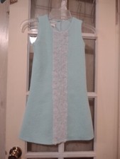 Bonnie Jean Girls Dress Size 6X Fancy Tulle White Roses Textured Lt Blue Aqua