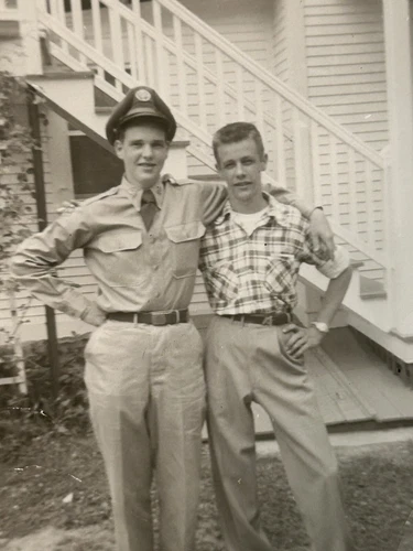Vtg Black & White Photo Of Man In US Military Uniform Army Soldier WW2 Era