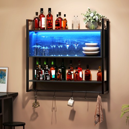 Wood Floating Display Shelves for Wall RGB LED Wooden Wall-Mounted Shelf Racks - Picture 2 of 14