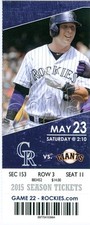 2015 Rockies vs Giants Ticket: Charlie Blackmon, Ben Paulsen, Nick Hundley HRs
