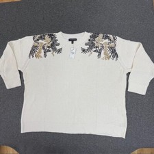 Lane Bryant Sweater Womens Size 26/28 Long Sleeve Pullover Beaded White - New