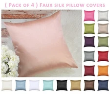 Aiking Home 18" x 18" (Set of 4) solid faux silk pillow covers w zipper closure