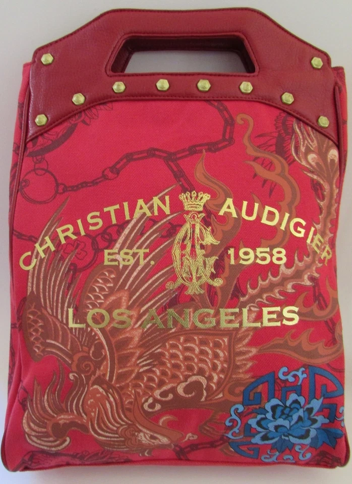 Raro Bolso de Mano Christian Audigier Los Angeles Rojo Grande "Koi Fish" Nuevo sin Etiquetas Foto 4 de 4