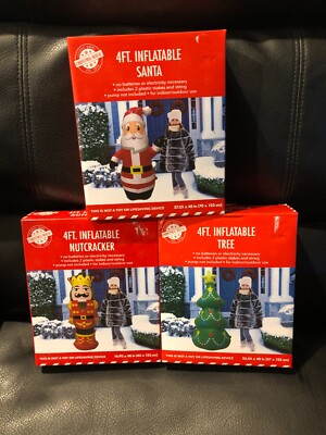 lot of 3 Christmas  4ft inflatables SANTA  & NUTCRACKER & TREE indoor/outdoor