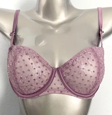 Victoria's Secret Dream Angels Purple Flocked Dot Unlined Balconette Bra 36DDD