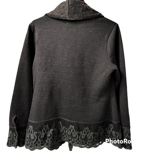Schwarzer Pullover Mantel mit gesticktem Rand Wollmischung Langarm - Bild 2 von 12