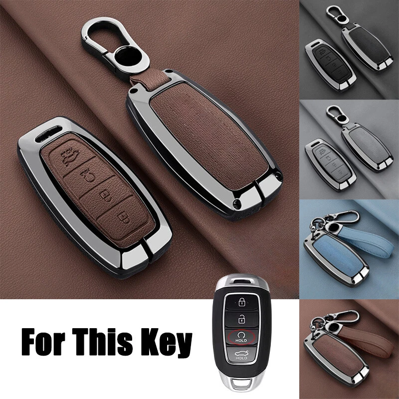 For Hyundai Santa Fe Accent Verna IX35 Zinc Alloy Leather Car Key Fob Case Cover Foto 3 de 4