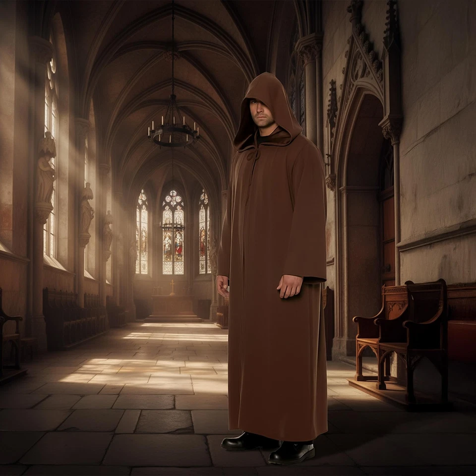 Disfraz de capa con capucha marrón para adulto Foto 4 de 4