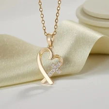 Gold Heart Cross Pendant Necklace Christian Jewelry Gift Women Faith Love Chain