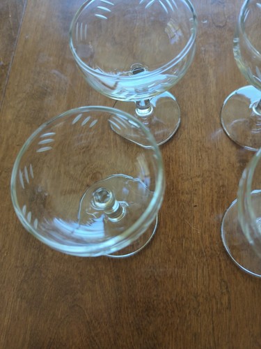 Etched Art Deco Like 50s Set Of 6 Champagne Glasses - Picture 6 of 8