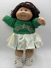 1985 Cabbage Patch Kid Girl Cheerleader Brown Hair Green White Outfit Brown Eyes