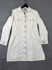 Frye Denim Mini Dress Womens L Ivory Long Sleeve Button Front Pockets NWOT
