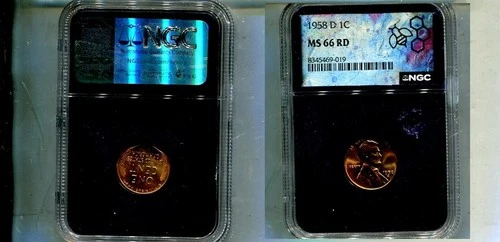 1958 D LINCOLN HEAD PENNY COIN NGC MS66 RED PURPLE HOLDER 7142T