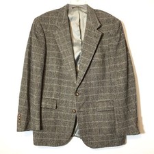 Vintage Ralph Lauren Camel Hair Gray Plaid Blue Accent Mens Sport Coat 44