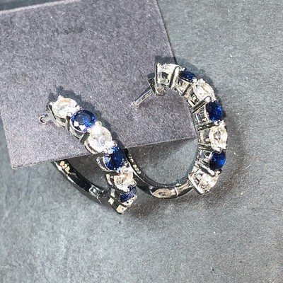 STERLING SILBER 925 Konvolut Ohrringe Paar G14 Huggie Creolen Blautopas UD Fancy Love