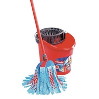 Vileda Wischmop-Set Super Mocio Set Wischer Eimer Rot Clean Mopp Schrubber Boden