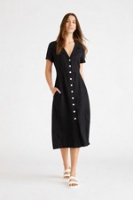 New Quince Women 100% European Linen Button Front Midi Dress Black XS Luxury