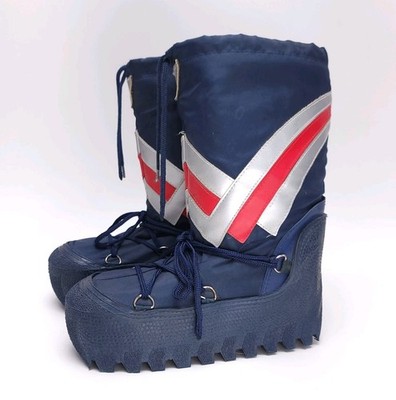 Vintage 80s Moon Boots Snow Retro Blue Silver Techno Viking