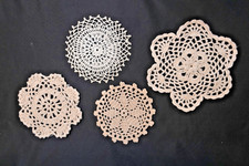 Assorted Crocheted Coaster Doilies, Vintage - Lot of 4 - Ecru Beige 
