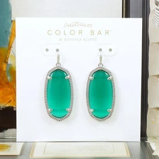 NWOT Kendra Scott Elle Simulated Cat's Eye Green Earrings Silver Tone