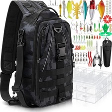85 Pcs Fishing Backpack with Tackle Boxes, Tackle Sling Bag with Rod Holder, ...
