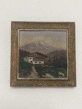 Antikes Ölbild Alpen 1944 Widmung Signiert Bures Goldrahmen Gebirge Hütte