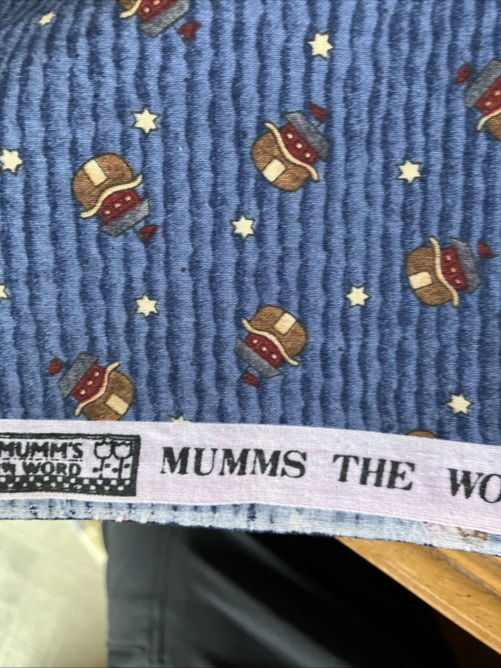 7/8 Yard Noah's Ark Mumm's The Word SSI Quilt Sewing Fabric Cotton Blue Stripe - Image 3 of 4
