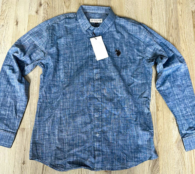 U.S. POLO ASSN. Klassisches Herrenhemd L blau Langarm Kragen bestickt Logo