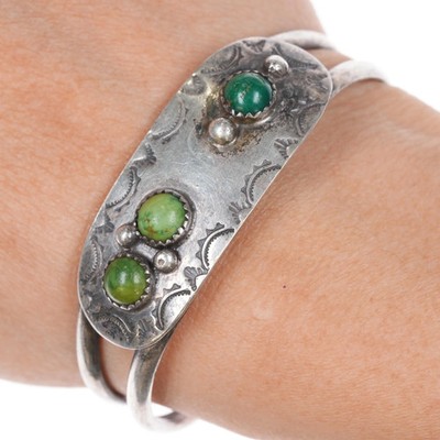 6.25'' 50's-60's Alberto Contreras Sterling and turquoise cuff bracelet
