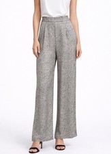 Giorgio Armani Main Line Black Printed Silk Wide Leg Pants, Size 42 / US 6