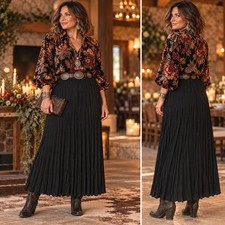 Western Maxi Broom Skirt Black Women's 1X Dressy Ranchwear Easy Care USA Made