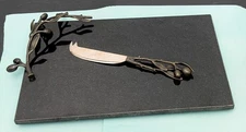 Michael Aram Olive Branch cheese board and knife in black granite 112164  Bronze