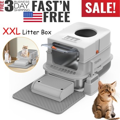 XXL Stainless Steel Cat Litter Box with High Side Extra Large Litter Pan & Scoop