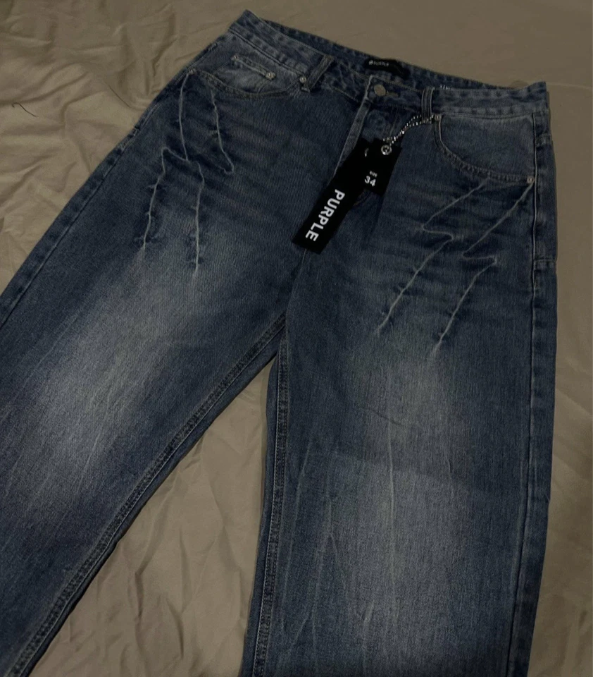 Pantalones de mezclilla para hombre marca púrpura talla 34 holgados azul Foto 2 de 4