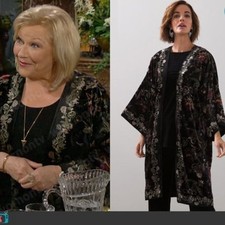 Chico's Travelers Velvet Floral Wrinkle-free Embroidered Black Kimono Duster