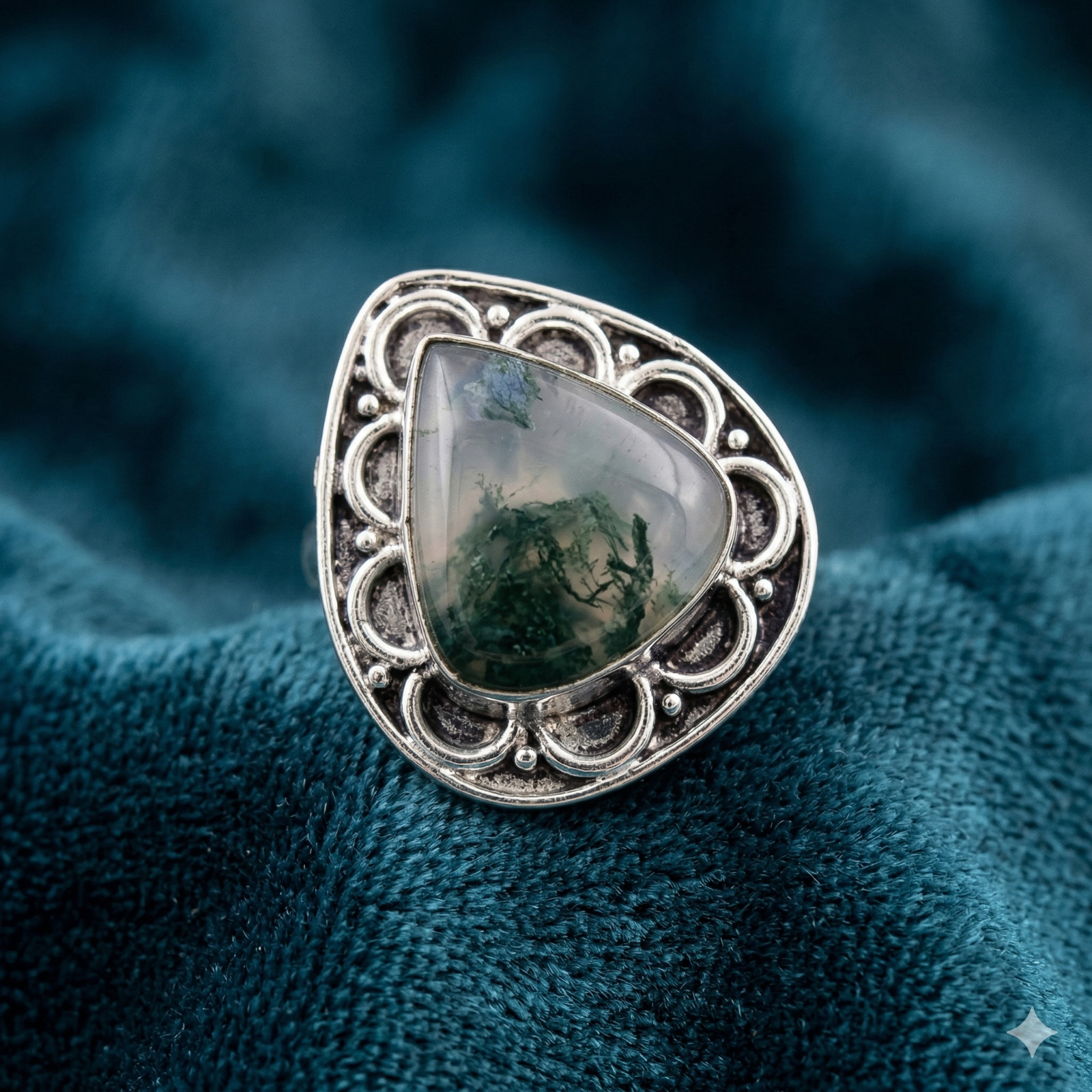 925 Sterling Silver Natural Moss Agate Daughter Statement Ring Jewelry US 7.5