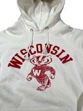 Vintage 80s Champion Wisconsin Badgers White Red Hoodie Made in USA Medium