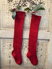 Old Pair of Christmas Red Child Long Stockings AAFA 14" NOS Grungy Primitive