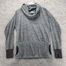 Athleta Sweatshirt Womens S Gray Pullover Cowl Neck Relaxed Pockets Fleece Logo