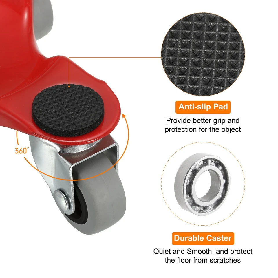 Möbelroller, 4er-Pack Möbel Dreieck Transportroller mit 3 Rädern, Rot - Bild 3 von 4