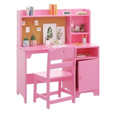 Kids Study Desk W/Chair Children Study Table W/ Hutch and Storage Cabinet