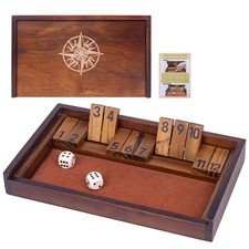 Shut The Box Game with 12 Pcs Wooden Numbers  Wooden Board Table Math Game
