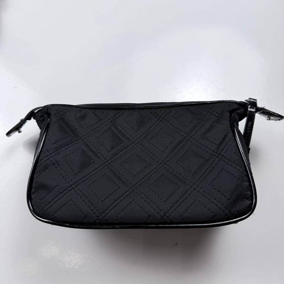 Estée Lauder Black Quilted Cosmetic Bag Travel Makeup Pouch 8” Silver Zipper - Image 3 of 4